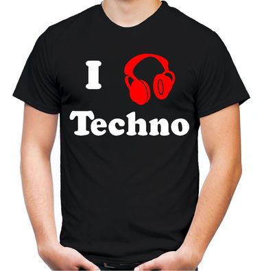 I love Techno Männer T-Shirt | Hardstyle Musik Minimal Bass Electro Kopfhörer