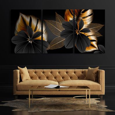 Set Wandbilder Moderne Luxus Golden Blumen und Blättern Leinwand , Acrylglas , Poster