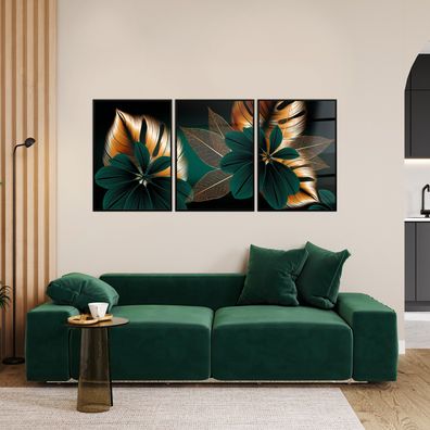 Set Wandbilder Moderne Luxus Golden Blumen und Blättern Acrylglas , Leinwand , Poster