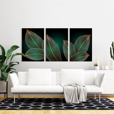 Luxus Set Moderne Wandbilder Golden Blumen und Blättern Poster, Acrylglas , Leinwand