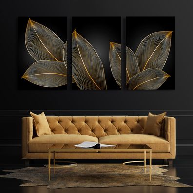 Set Luxus Moderne Wandbilder Golden Blumen und Blättern Poster , Acrylglas , Leinwand
