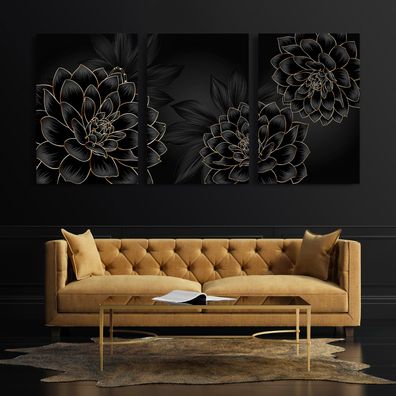 Set Moderne Wandbilder Luxus Golden Blumen und Blättern Poster , Acrylglas , Leinwand