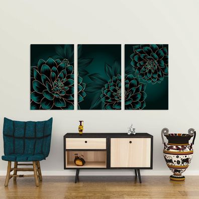 Set Moderne Wandbilder Luxus Golden Blumen und Blättern Leinwand , Poster , Acrylglas