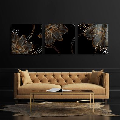 Set Wandbilder Moderne Luxus Golden Blättern und Blumen Acrylglas , Poster , Leinwand