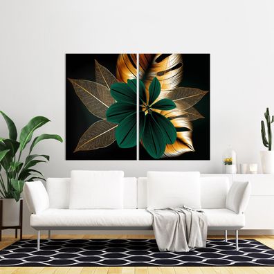 Moderne Set Wandbilder Luxus Golden Blättern und Blumen Acrylglas , Poster , Leinwand