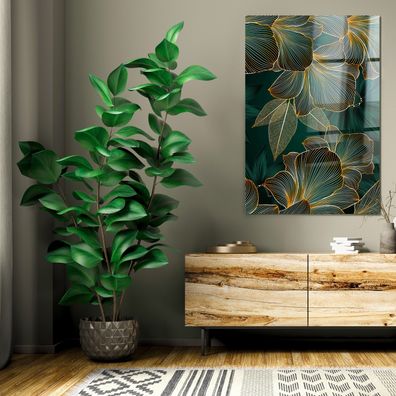 Wandbild Moderne Luxus Golden Blättern und Blumen Acrylglas , Poster , Leinwand