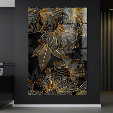 Wandbild Moderne Luxus Golden Blättern und Blumen Leinwand , Acrylglas , Poster