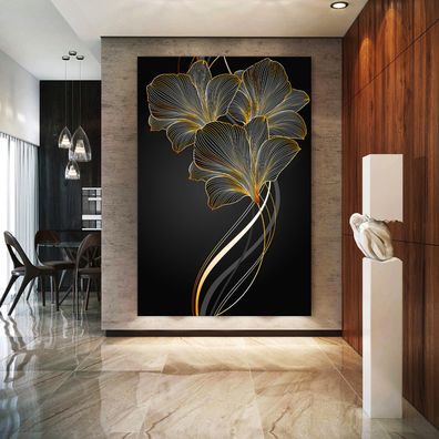 Wandbild Luxus Moderne Golden Blättern und Blumen Leinwand , Acrylglas , Poster