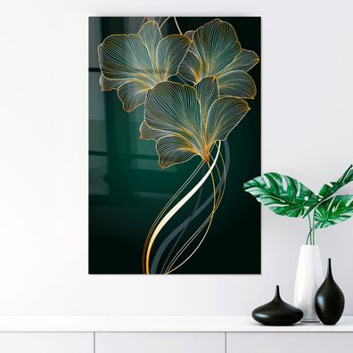 Moderne Wandbild Luxus Golden Blättern und Blumen Leinwand , Acrylglas , Poster
