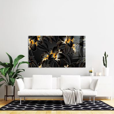 Wandbilder Luxus Moderne Blumen und Blättern Golden Leinwand , Acrylglas + Aluminium