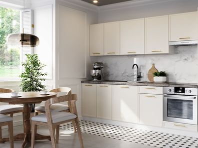 Moderne Küchenzeile ELIN 250 cm mit schmalen Rahmenfronten 8-teilig