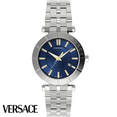 Versace VE2B00421 V-Race blau silber Edelstahl Armband Uhr Herren Uhr NEU