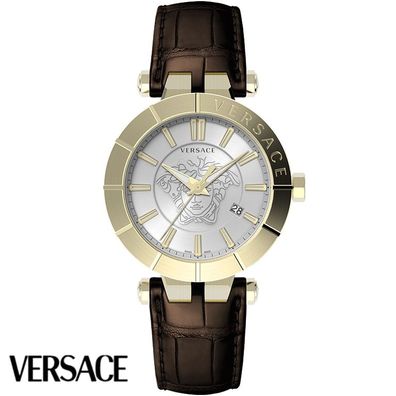 Versace VE2B00321 V-Race silber gold braun Leder Armband Uhr Herren Uhr NEU