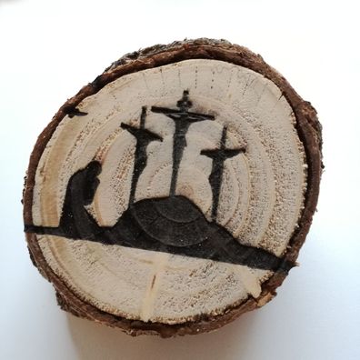 Astscheibe Kreuz 7x5cm Handmade Jesus lebt Holz Jesus Christus Ostern
