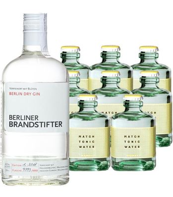 Berliner Brandstifter Gin & 8 x Match Indian Tonic Set (43,3 % vol, 2,3 Liter) (43,3