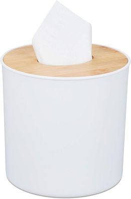 Kunststoff-Taschentuchbox mit Bambusdeckel, modernes Design, weiß