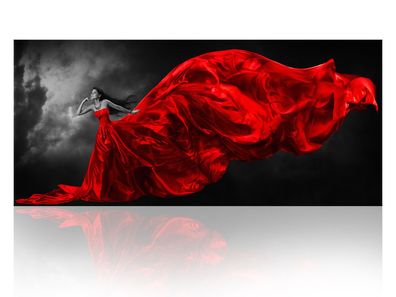 Wandbild Luxus Moderne Frau im Rot Zauberkleid Leinwand , Acrylglas , Poster