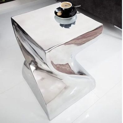 Design Beistelltisch Aluminium GIRO 45cm silber handgefertigt Nachttisch