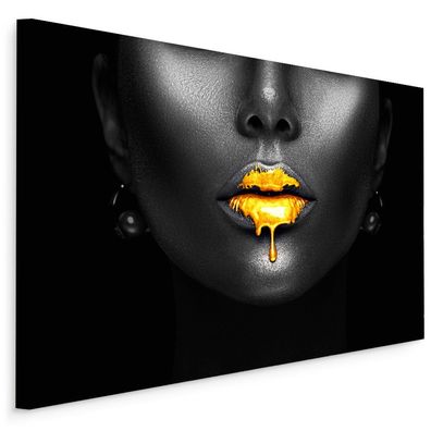 Modern Wandbild Faszinierende goldene Lippen Kunst Leinwand , Acrylglas , Poster