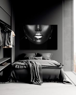 Modern Wandbild Faszinierende Weiße Lippen Kunst Leinwand , Acrylglas , Poster