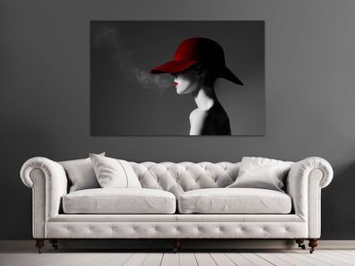 Wandbild Modern Frau mit elegantem Rot Hut Kunst Leinwand , Acrylglas , Poster
