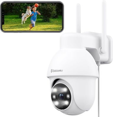 Galayou 2K Überwachungskamera Aussen, PTZ Outdoor WLAN IP Kamera Nachsicht Weiß