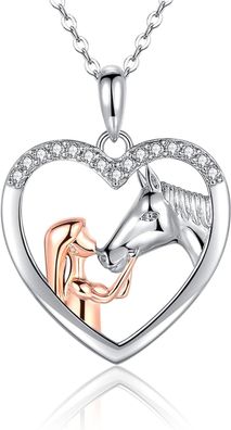 Mädchen Pferd Mutter Geschenke Kette Herz Halskette Damen 925 Ketten Silber