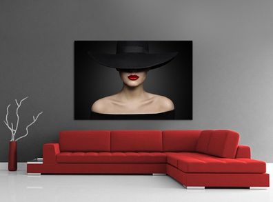 Wandbild Art Modern Frau mit elegantem Rot Hut Kunst Leinwand , Acrylglas , Poster