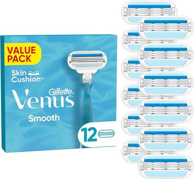 Gillette Venus Smooth Damenrasierer + Ersatzklingen Set Schutzkissen 12er Pack