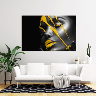 Wandbild Art Modern Frau mit Golden Lippen Kunst Leinwand , Acrylglas , Poster