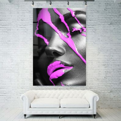 Wandbild Art Modern Frau mit Pink Lila Lippen Kunst Leinwand , Acrylglas , Poster