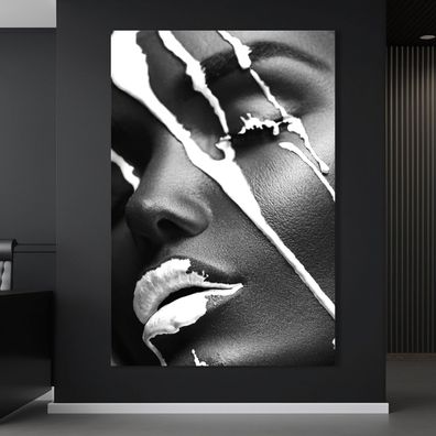 Wandbild Art Modern Frau mit Weiße Milch Lippen Kunst Leinwand , Acrylglas , Poster