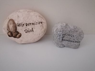 Grab-Spruchstein "Wir vermissen Dich" Grabschmuck Gedenkstein Grabdekoration