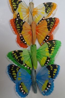 4 Schmetterlinge bunt an Biegedraht ca 5,5 cm sehr fein zart ausgearbeitet