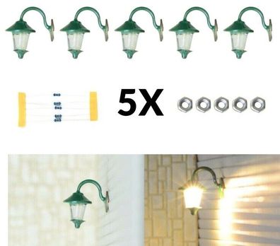 5x Stück Wandlampen LED Straßenlampen 1-flammig für H0 Häuser Gebäude 1:87