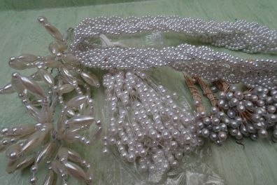 alte perlmutt Perlen an Biegedrahttisch Dekoration Bordüre Flechtband ... RAR