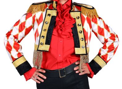edle Köln Jacke kurz Bolero Zirkus Direktor Damen rot / weiß Kostüm rut wiess
