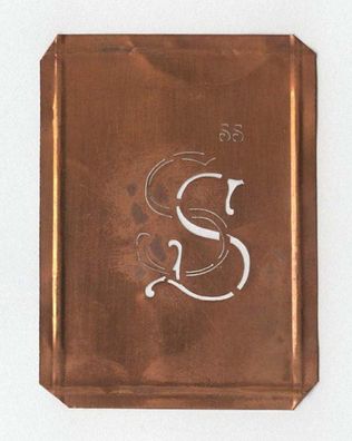 antike Kupferblech Monogramm Schablone mit den Buchstaben S und S leicht verschlungen