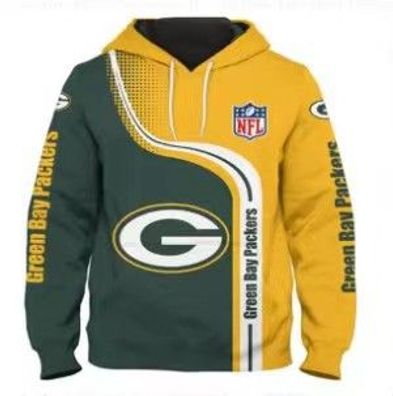Fußball Herren 3D Sweatshirt Green Bay Packers Hoodie Kapuzenpullover Grün-Gelb