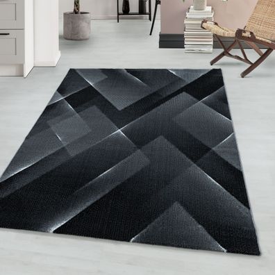 Kurzflor modern Teppich Wohnzimmerteppich 3-D Muster Dreieck Rechteckig Schwarz