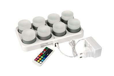 Duni LED Multicolor Mini Lampe, wiederaufladbar, 8er Set 48 x Ø 50 mm 13 Std. Weiß