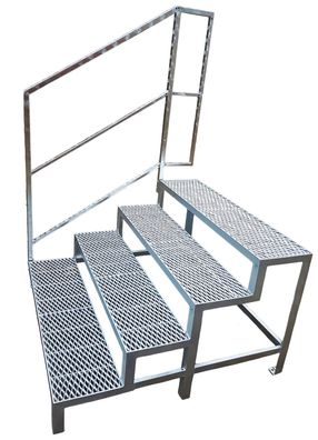 4 Stufen Stahltreppe mit Geländer Freistehend Breite 80 cm Höhe 60-84 cm verzinkt