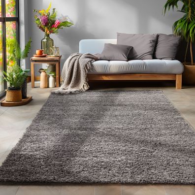Shaggy Wohnzimmerteppich Hochflor Langflor Teppich Soft Farbe Grau Einfarbig