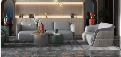 Couch Tisch Kaffee Beistell Design Luxus Rund Tische Sofa 2x Set Garnitur Stein