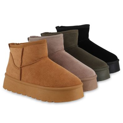 VAN HILL Damen Warm Gefütterte Winter Boots Bequeme Profil-Sohle Schuhe 840874