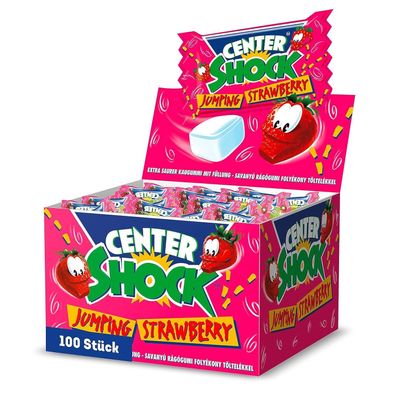 Center Shock Jumping Strawberry Box mit 100 Kaugummis Erdbeere extra-sauer 400 g