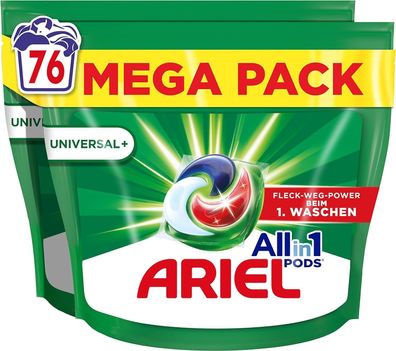 Ariel All-in-1 Pods Flüssigwaschmittel-Kapseln, Universal + , 76 Waschladungen
