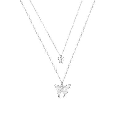 S925 Sterling Silber Schmetterling Halskette Doppellagige Halskette