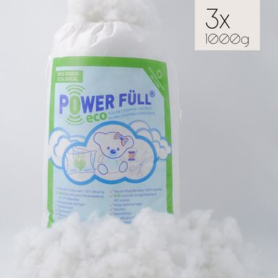 Power Füll® eco weiß | 3kg 3x 1kg Nachhaltige Füllwatte | Spielzeugnorm Zertifizie...