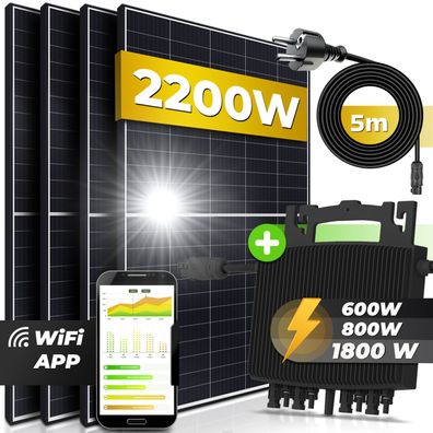 Solaranlage 2200W Balkonkraftwerk HERF Wechselrichter 1800W Steckerfertig 4x550W